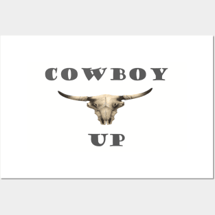 Cowboy  up 3D Bulls Skull Posters and Art